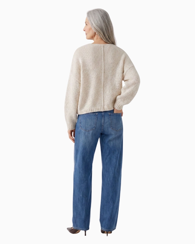 Oui V-Neck Jumper in Light Beige back view