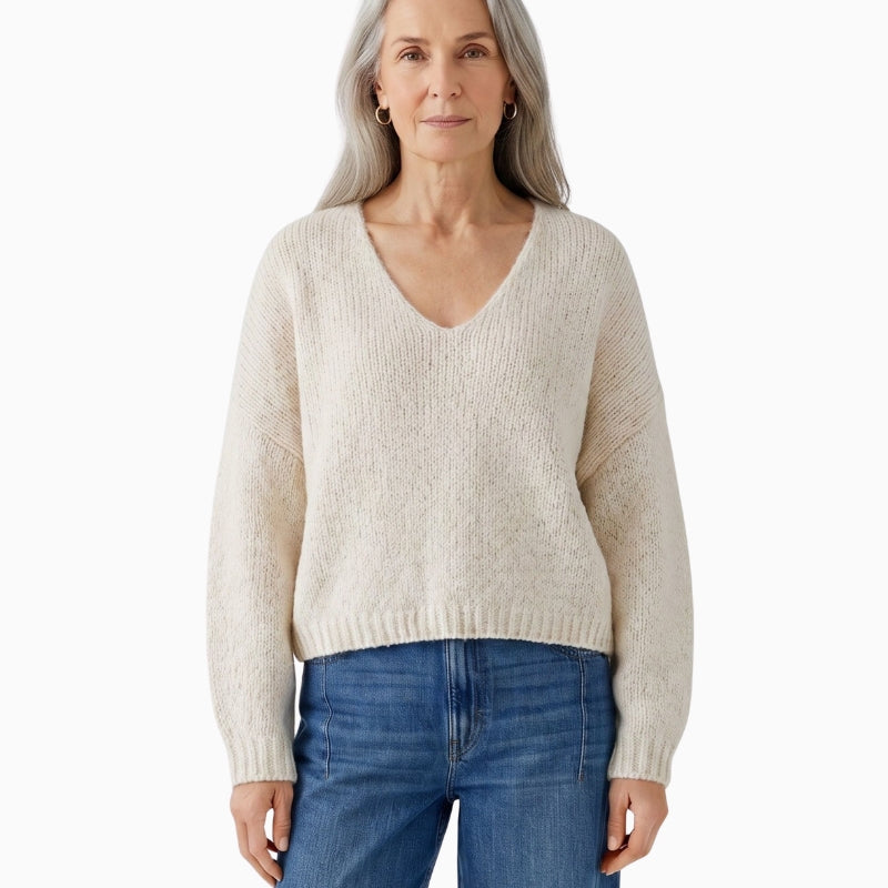 Oui V-Neck Jumper in Light Beige front view