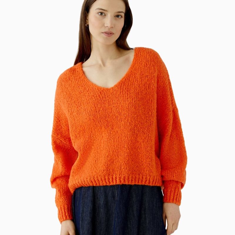 Oui V-Neck Jumper in Orange front view