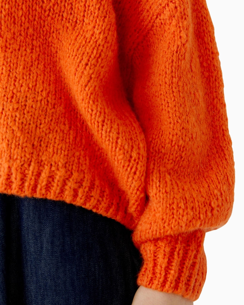 Oui V-Neck Jumper in Orange sleeve details