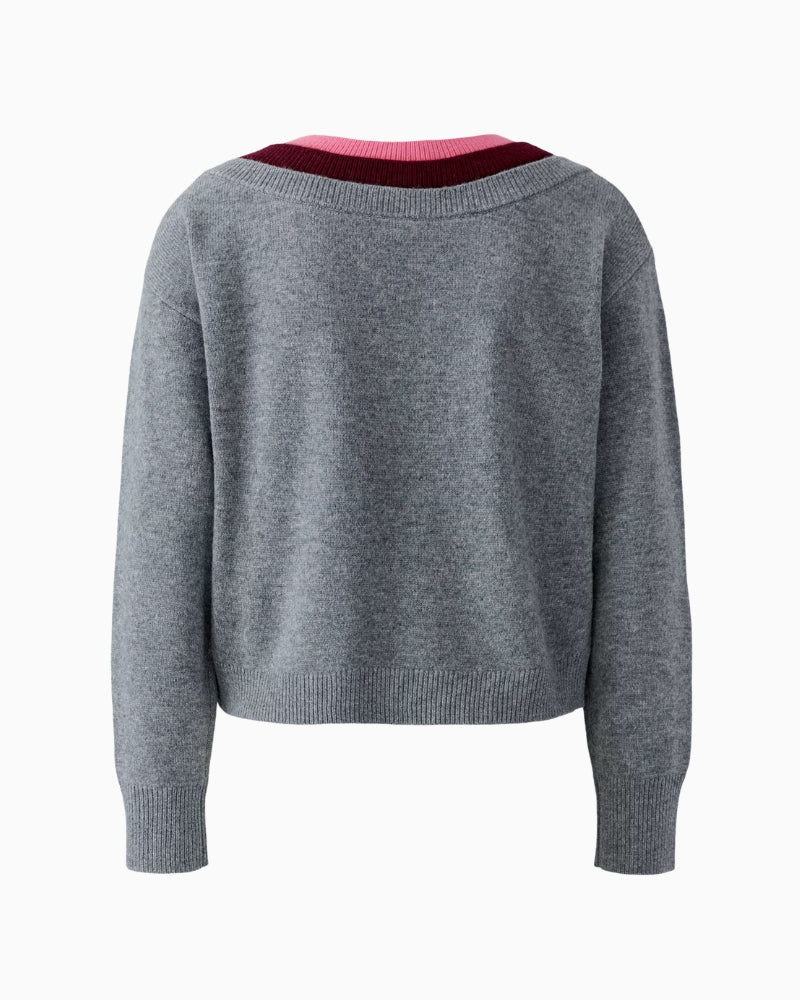 Oui V-Neck Jumper in grey back detail