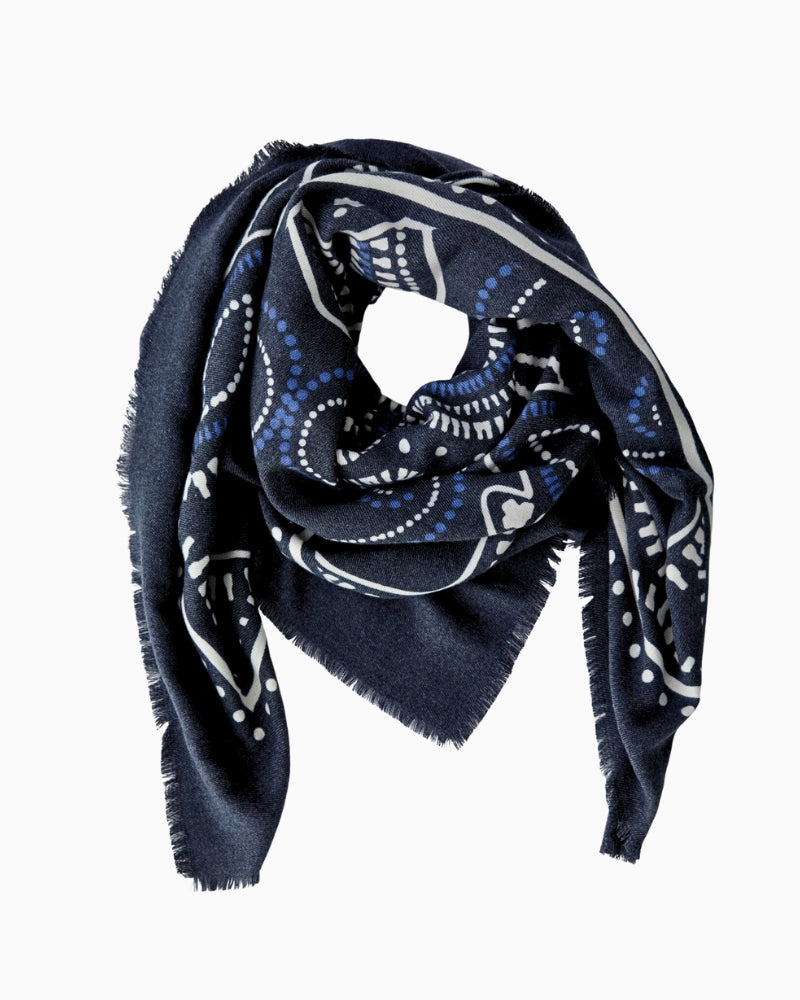 Oui Western-inspired shawl in tricolour blue