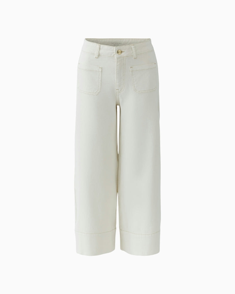 Oui Wide Leg Jeans in Eggnog front view