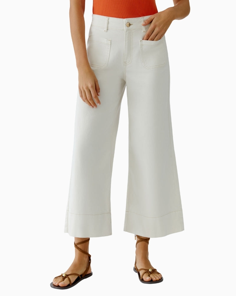 Oui Wide Leg Jeans in Eggnog front view