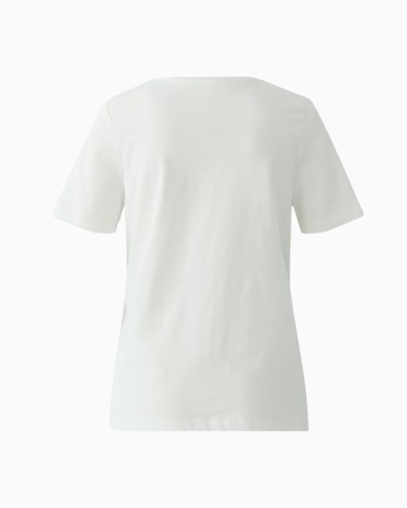 Oui beaded organic cotton T-shirt off white flat lay back view