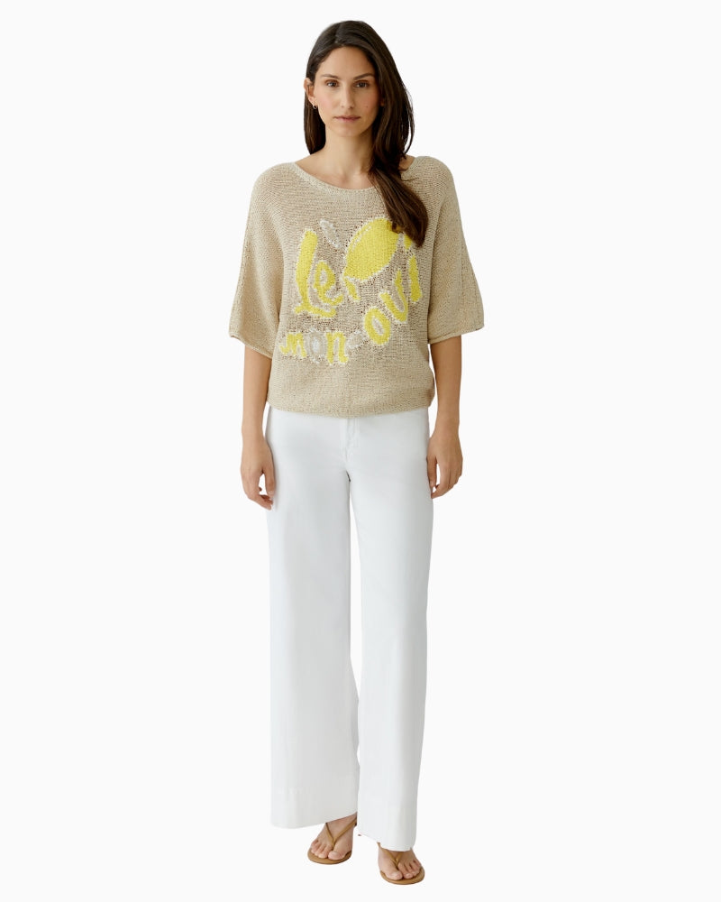 Oui cotton blend pullover camel front view