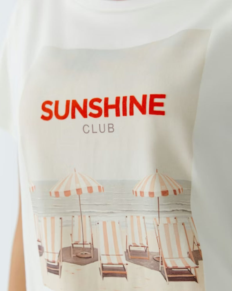 Oui flocked print T-shirt off white front view pastel print and wording