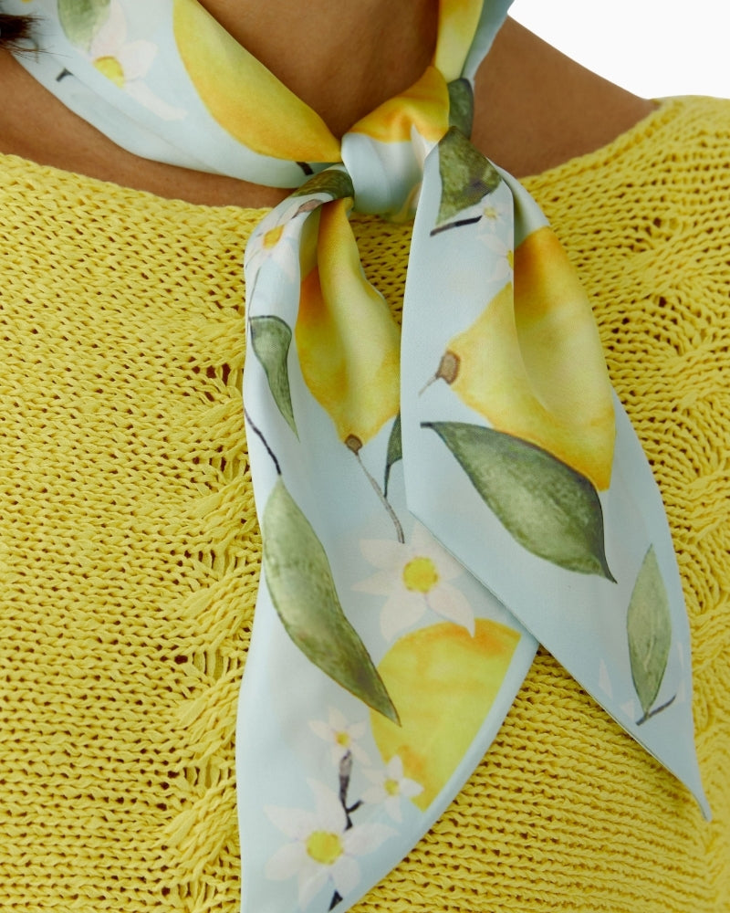 Oui lemon print scarf light green yellow tied detail