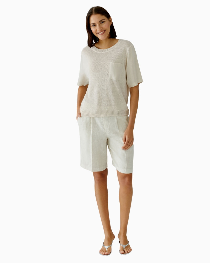 Oui linen pullover beige front view on model