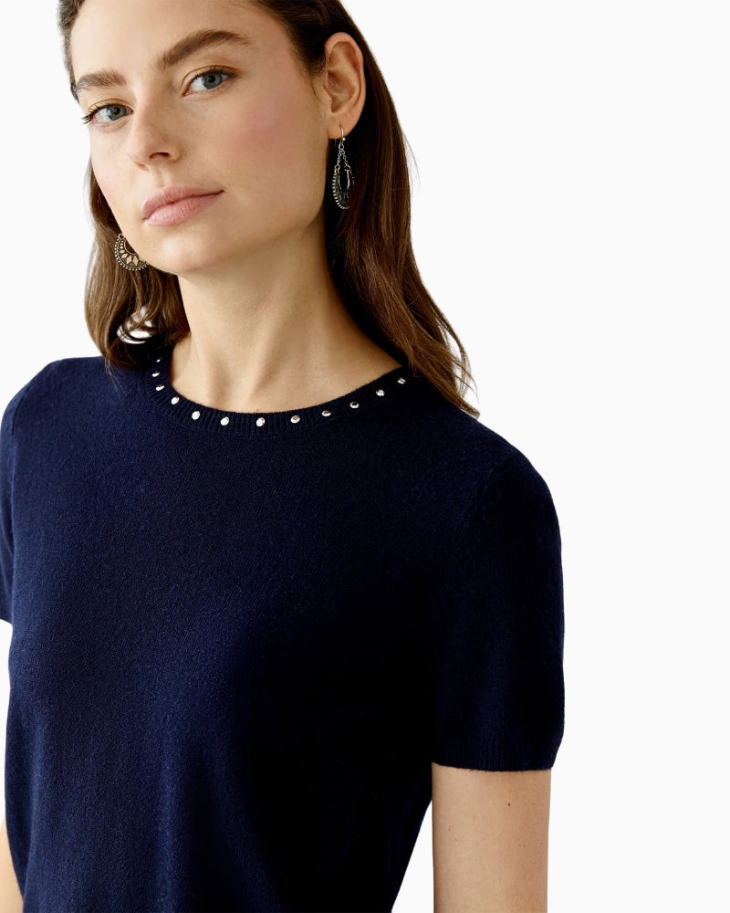 Cropped fine-knit jumper in soft wool and cashmere blend