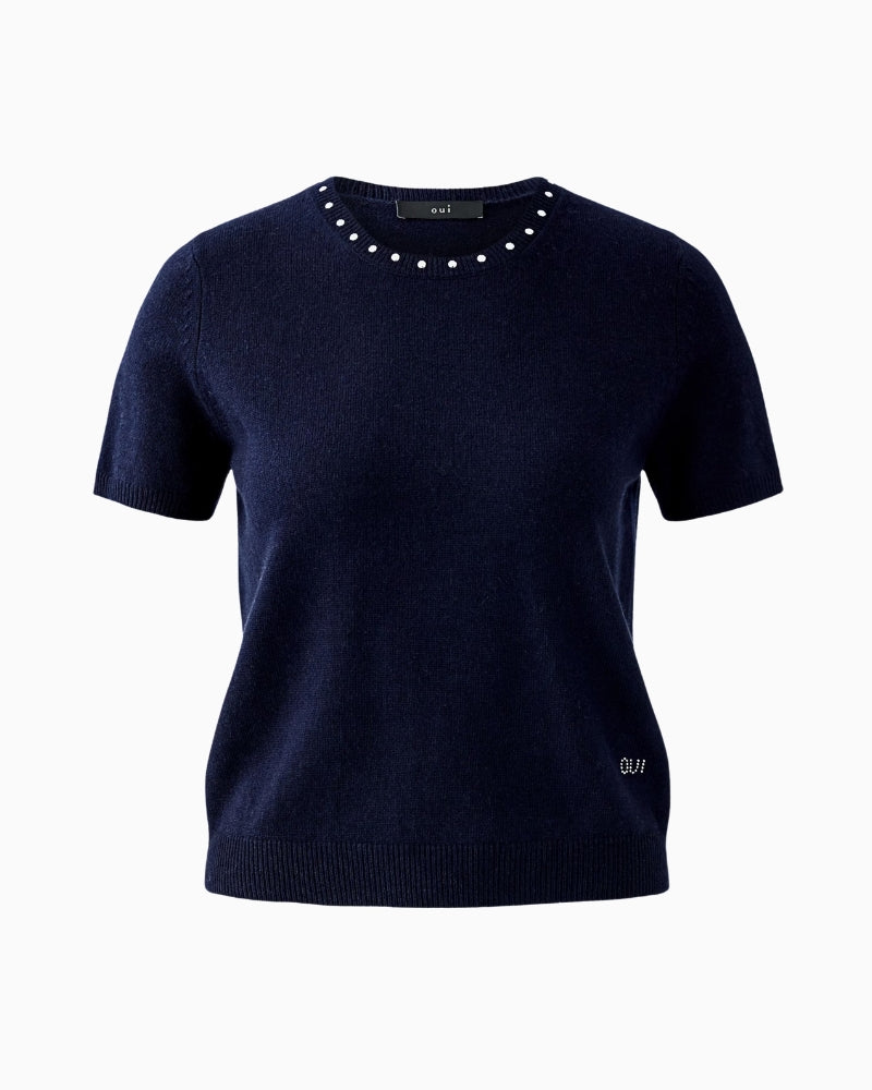 Oui jumper with microstone logo detail at hem
