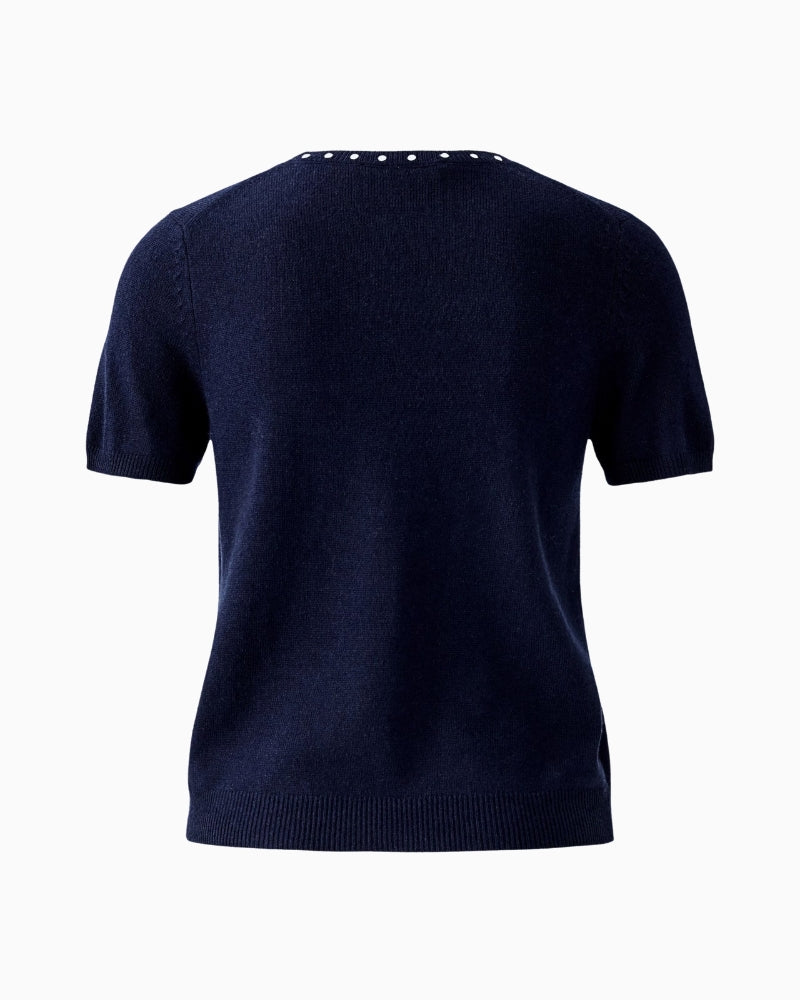 Flat lay back view of slim-fit dark blue knit