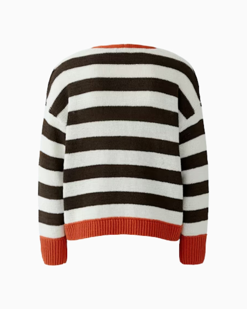 Oui oversized stripe pullover white brown flat lay back view