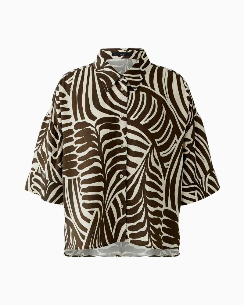 Oui printed viscose blouse dark brown off-white front product view