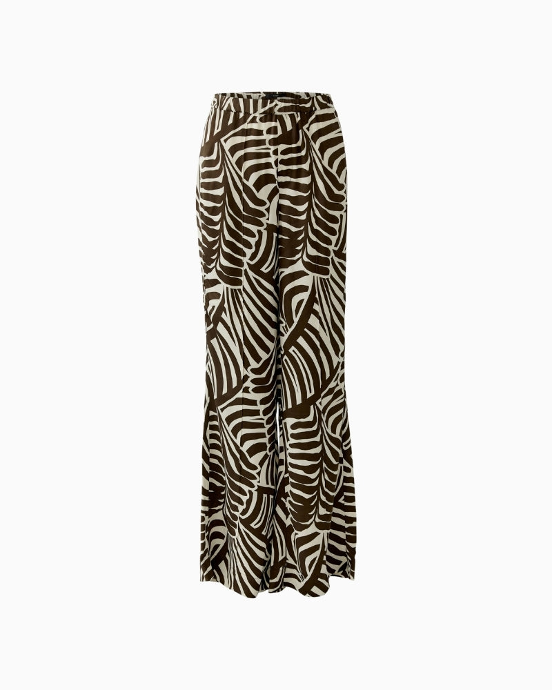 Oui printed viscose trousers dark brown off-white product flat view