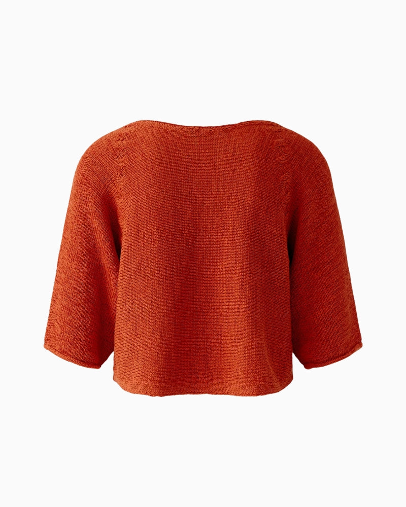 Oui pullover back view tangerine knit