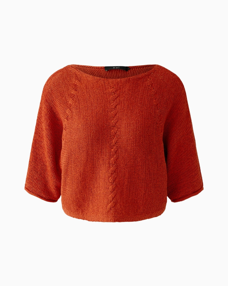 Oui pullover tangerine ribbon knit front view