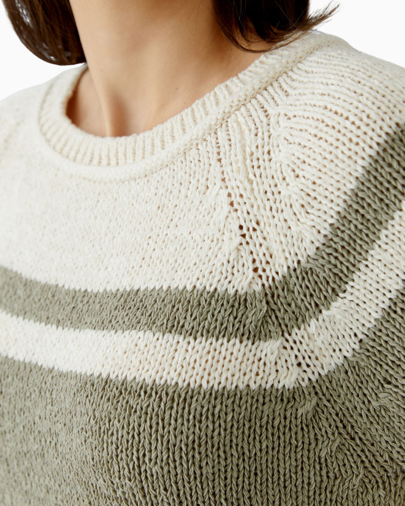 Oui pullover white green knit detail