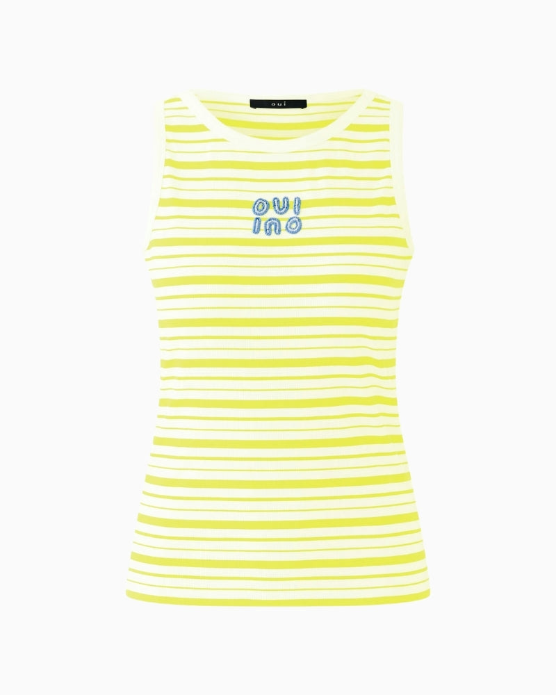 Oui striped tank top white yellow front flat view