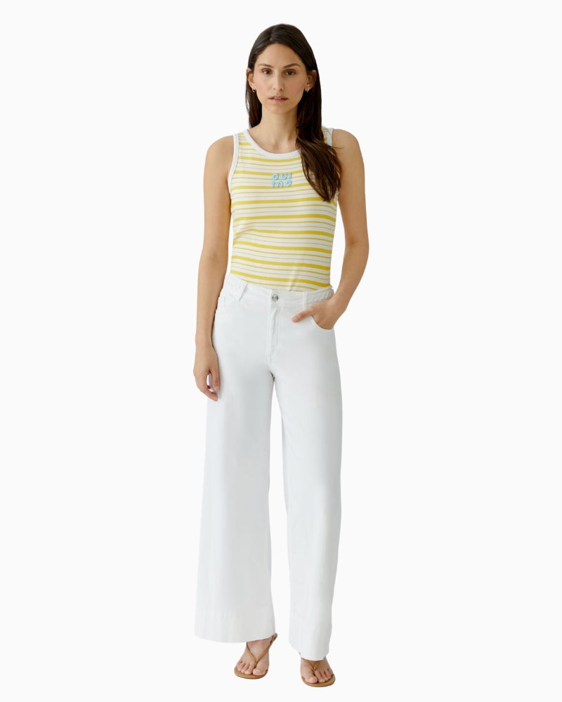 Oui striped tank top white yellow model front view
