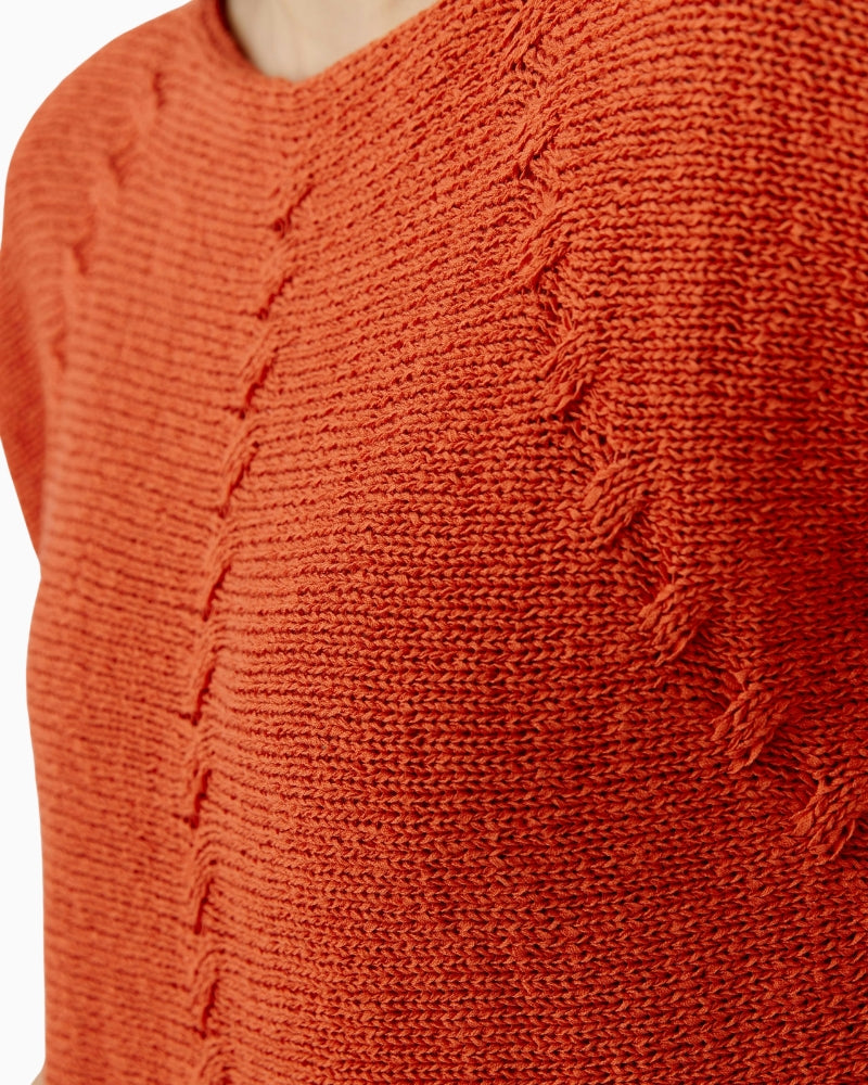 Oui tangerine pullover cable knit detail centre seam
