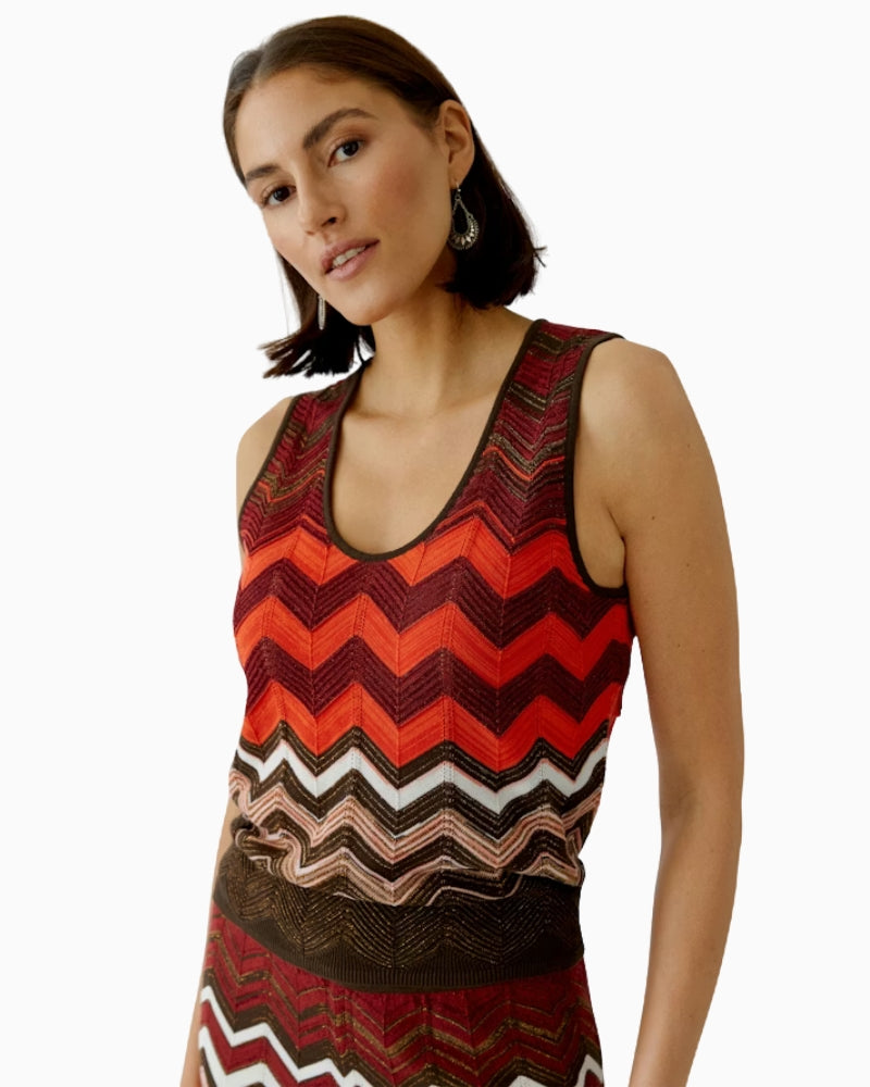 Oui zigzag knit top brown front view