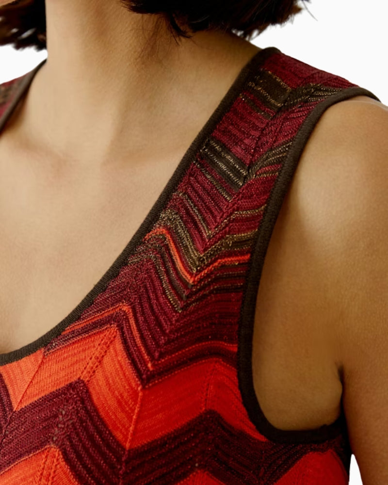 Oui zigzag knit top brown neckline and strap detail