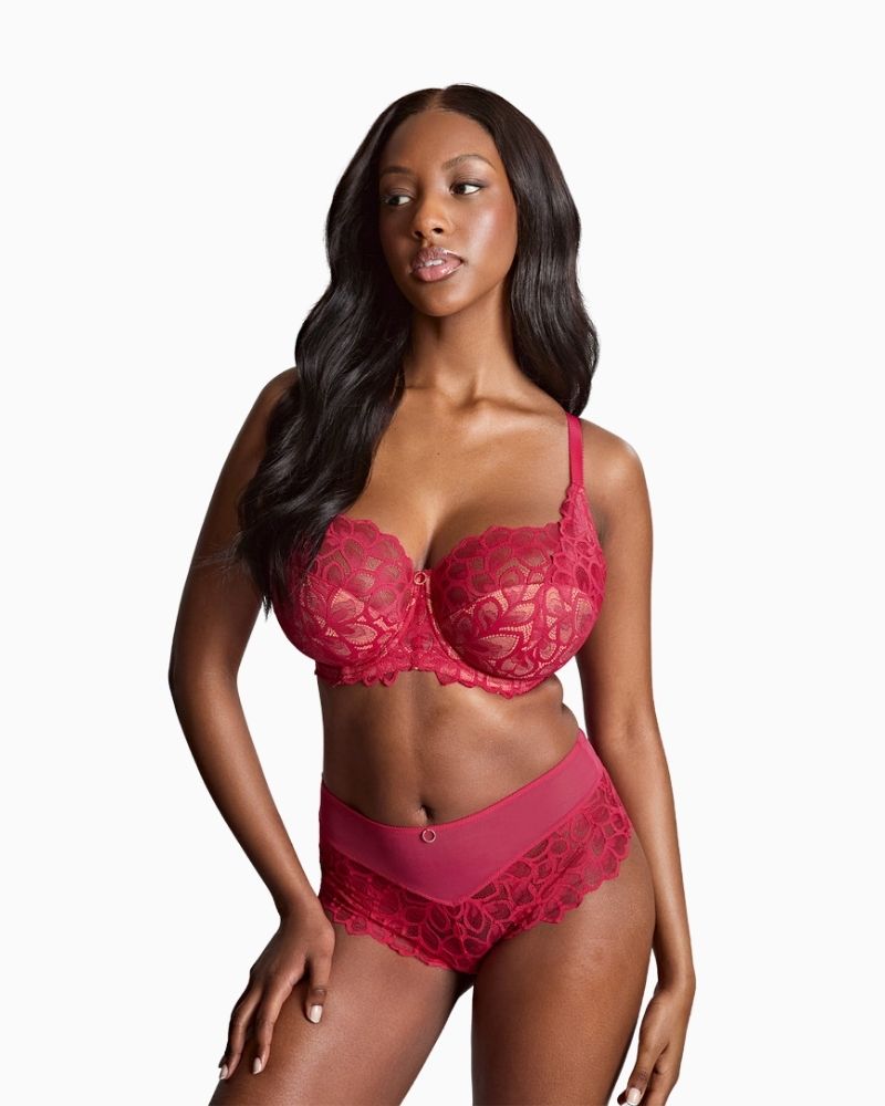 Panache Allure Full Cup Bra in raspberry with recycled sheer lace and contrast detail