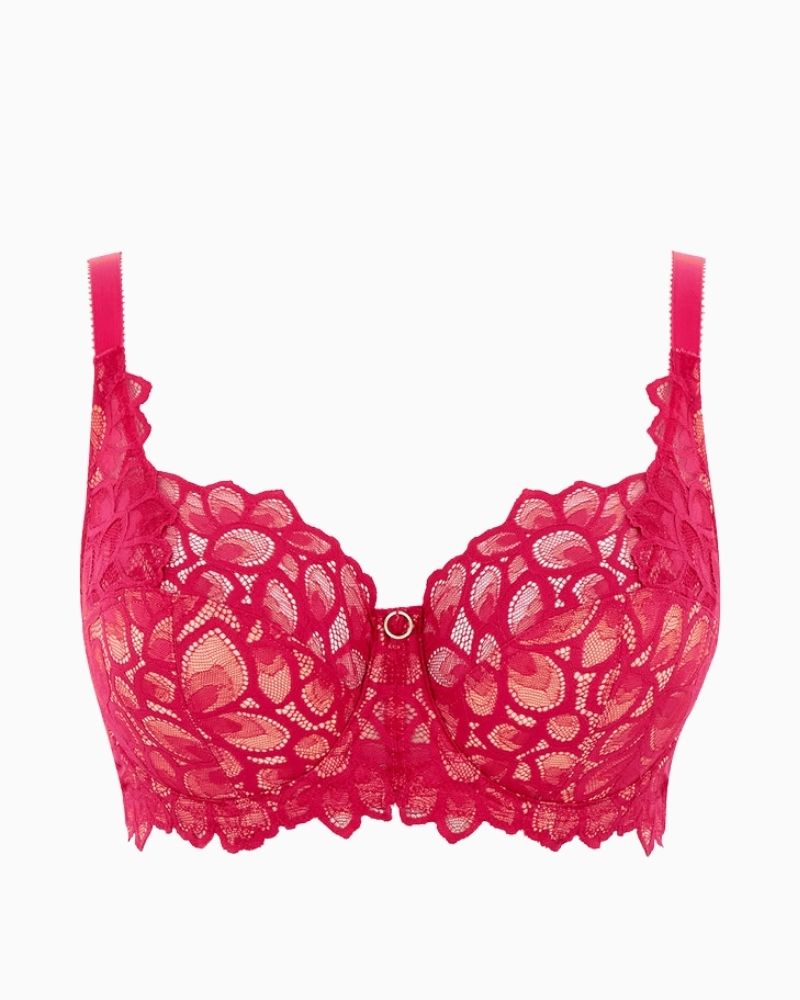 Panache Allure Full Cup Bra in raspberry with recycled sheer lace and contrast detail