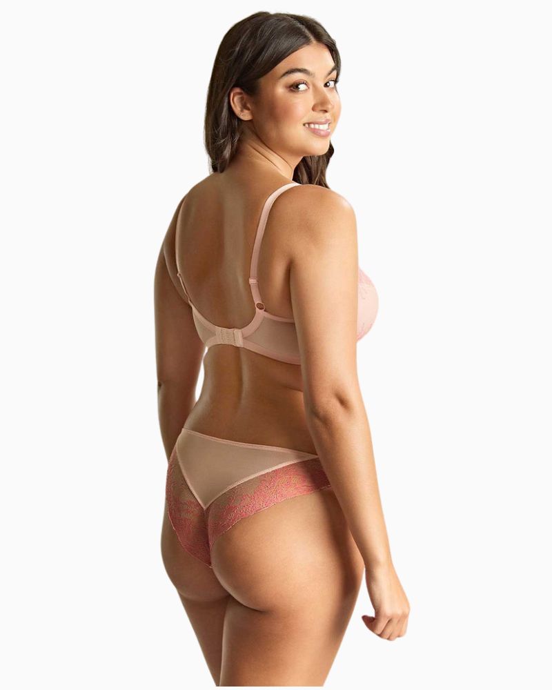 Side view of Ana Brazilian brief showing flattering mid-rise cut and lace panel detail