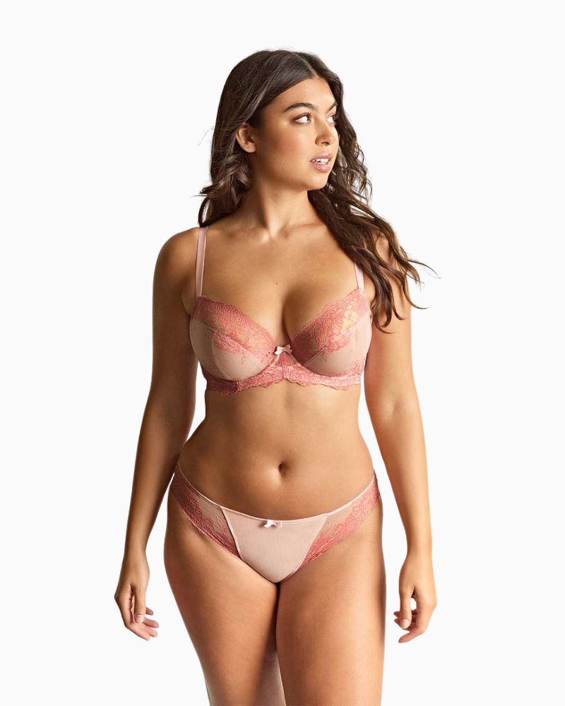 Panache Ana Brazilian brief in pink stretch lace with scalloped edges and cotton gusset