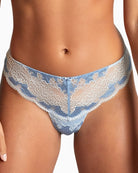 Panache Clara thong in dusky blue with ivory lace detail