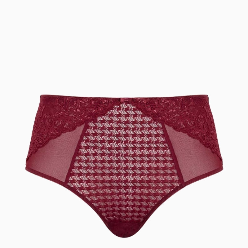 Flat lay of Sparkling Cherry Panache Envy deep brief with cotton gusset
