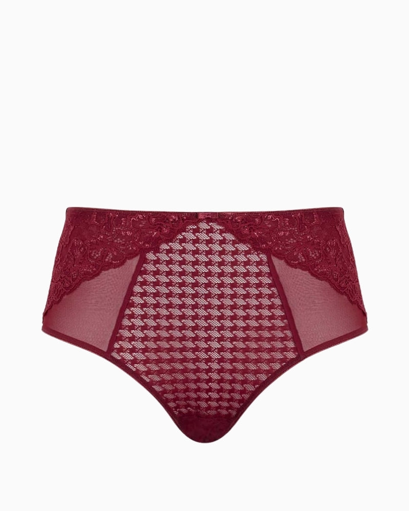 Flat lay of Sparkling Cherry Panache Envy deep brief with cotton gusset
