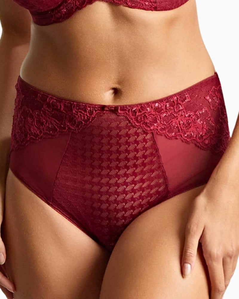 Panache Envy deep brief in Sparkling Cherry lace with flattering full cut