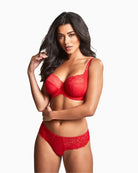 Panache Envy full cup bra in poppy red with houndstooth lace and stretch top cups