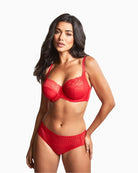 Panache Envy full cup bra in poppy red with houndstooth lace and stretch top cups