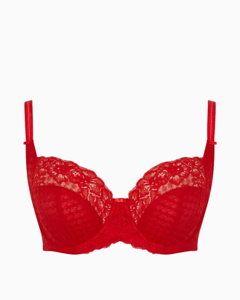 Panache Envy full cup bra in poppy red with houndstooth lace and stretch top cups