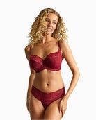 Panache Envy thong in Sparkling Cherry with lace houndstooth detail