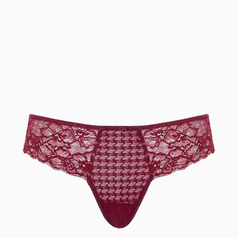 Panache Envy thong in Sparkling Cherry with lace houndstooth detail