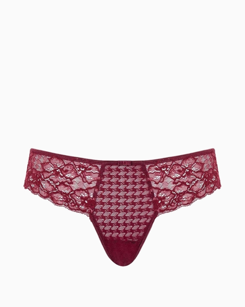 Panache Envy thong in Sparkling Cherry with lace houndstooth detail