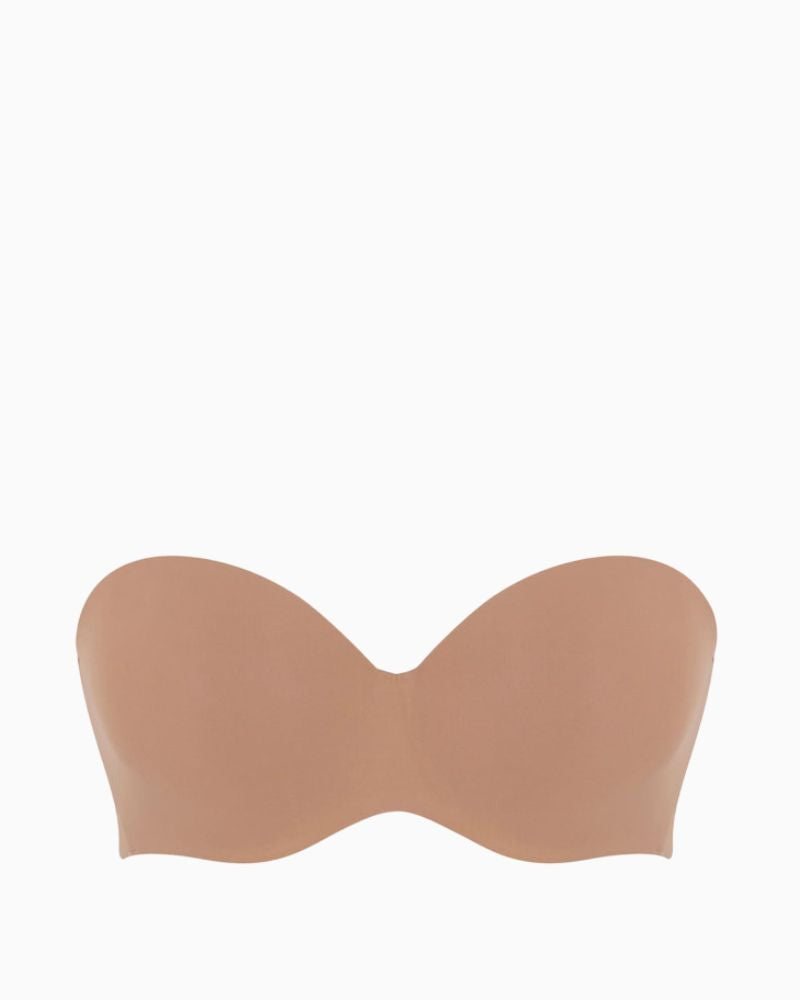 Close-up of strapless bra showing padded design and detachable straps