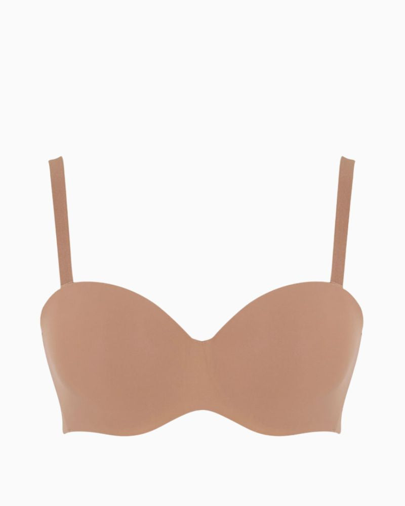 Close-up of strapless bra showing padded design and detachable straps