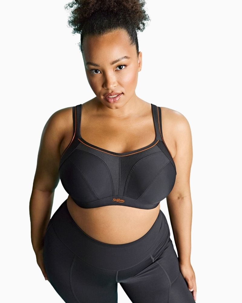 Close up view of Panache sports bra showing racerback conversion and cushioned support