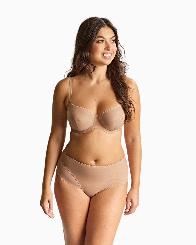 Woman wearing Panache Tango Essence balcony bra Honey – Áines Boutique