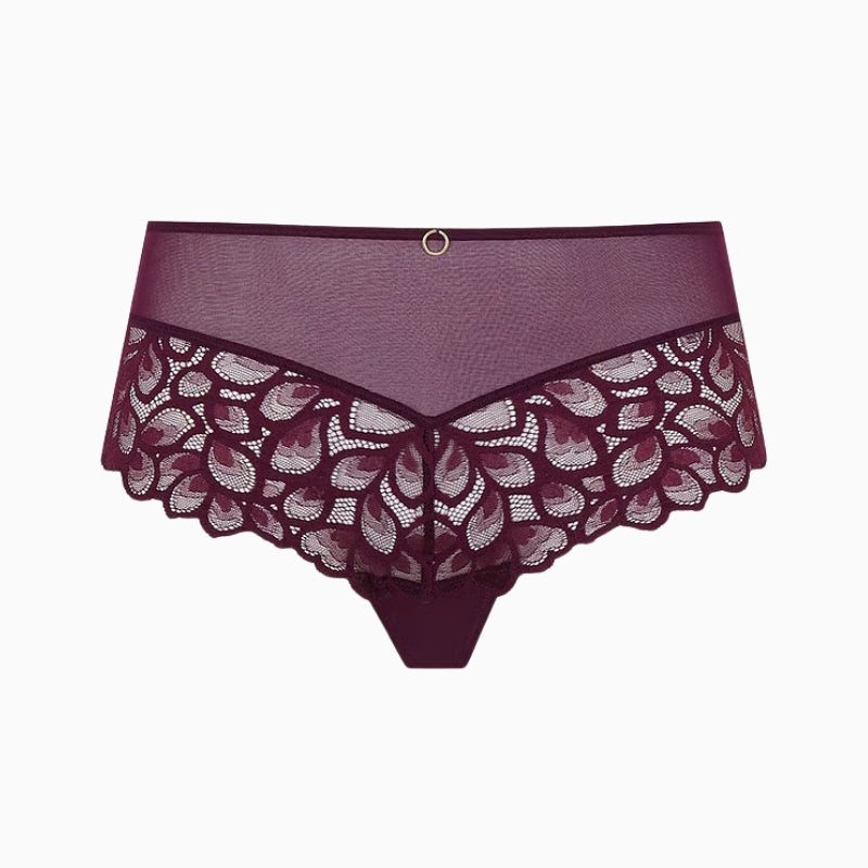 Panache Allure Deep Brief in Red Plum high-waist detail