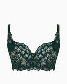 Panache Allure full cup bra in forest green lace with pale peach lining