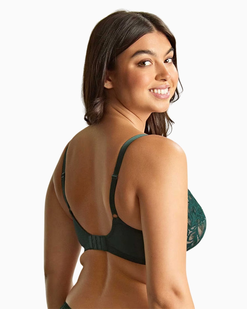 Back view of Panache full cup bra with adjustable straps and hook-and-eye fastening