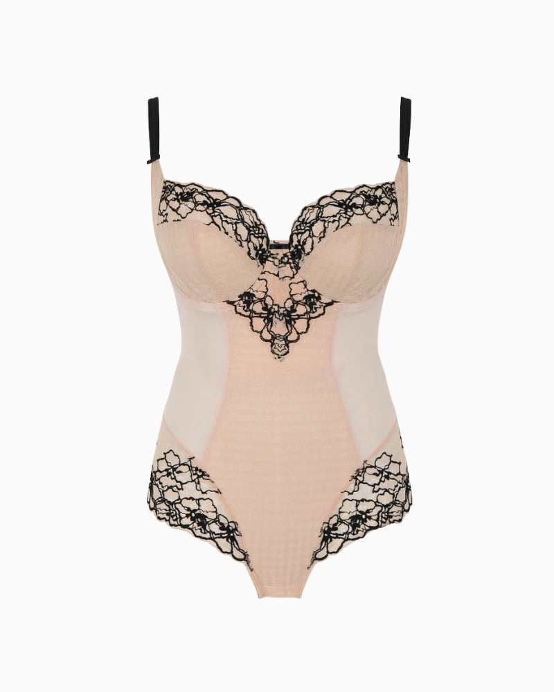 Panache Envy Bodysuit in sand lace detail