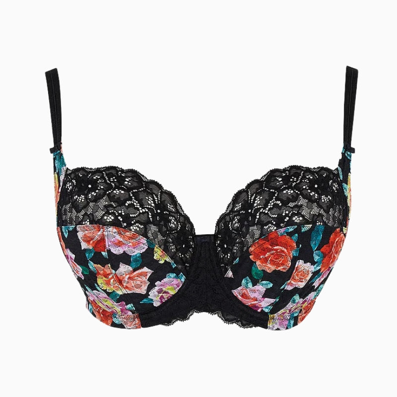 Panache Envy Full Cup Bra in Black/Rose Print cup detail